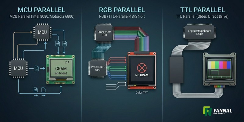 ディスプレイパラレルインターフェイス: RGB vs MCU vs TTLパラレル