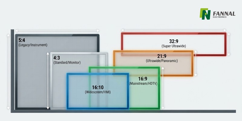 LCD ディスプレイの解像度、画面サイズ、アスペクト比の説明